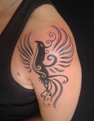 Tribal Phoenix Pic Tattoo On Shoulder